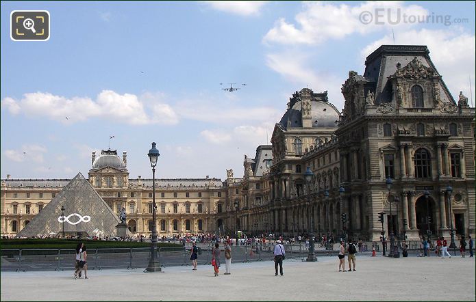 French Air Force flying over the Louvre