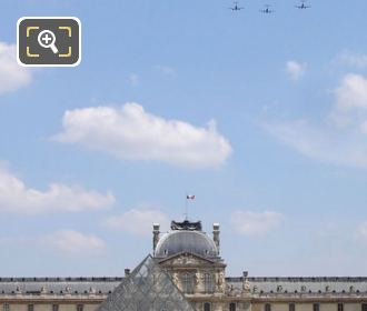 French Air Force fly over the Louvre Museum