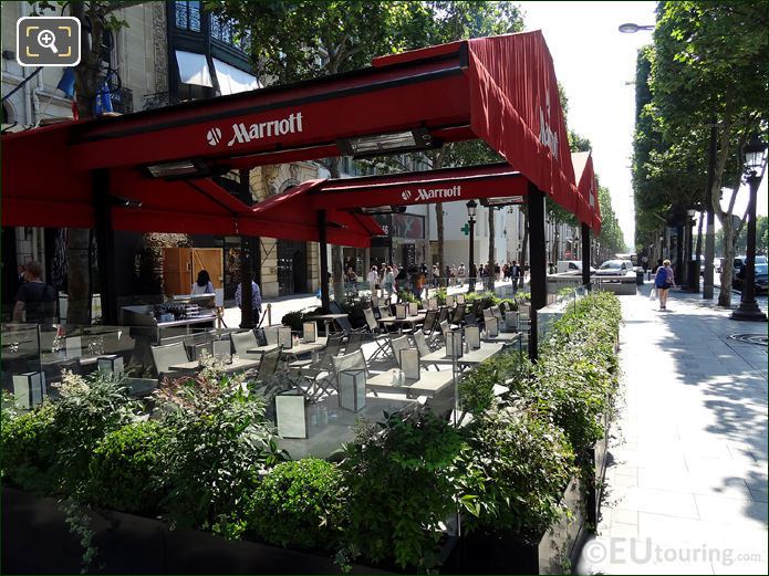 Marriot Hotel restaurant terrace on Champs Elysees 