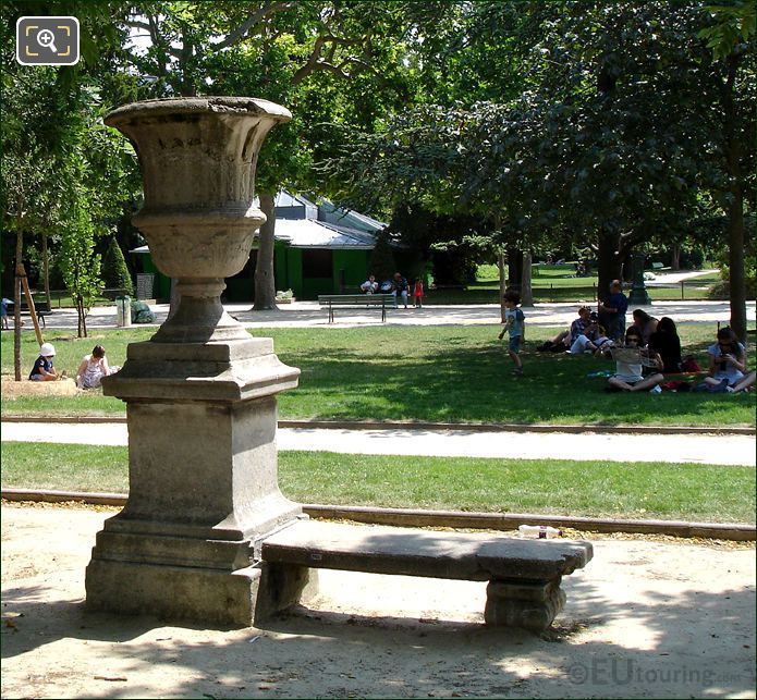 Stone park benches in the Champ de Mars