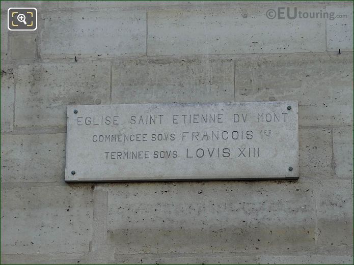 Francois I and Louis XIII stone plaque on Eglise Saint-Etienne-du-Mont facade