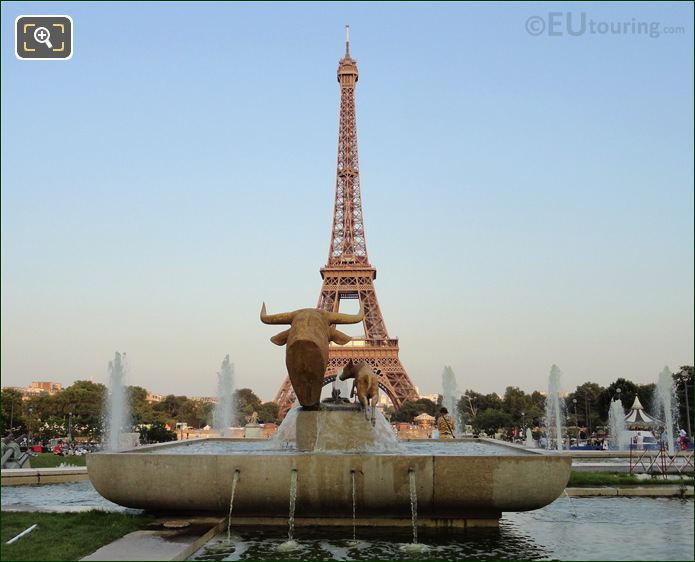 Eiffel Tower with Trocadero Bull and Deer statues