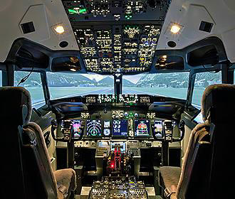 Cockpit of the Boeing flight simulator