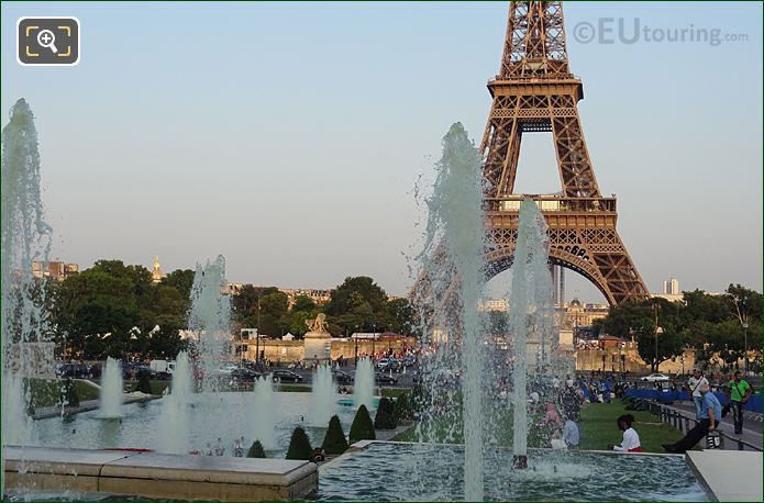 Water jets of Jardins du Trocadero Warsaw Fountain