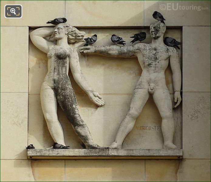 Second sculpture by Auricoste on SE facade in Jardins du Trocadero