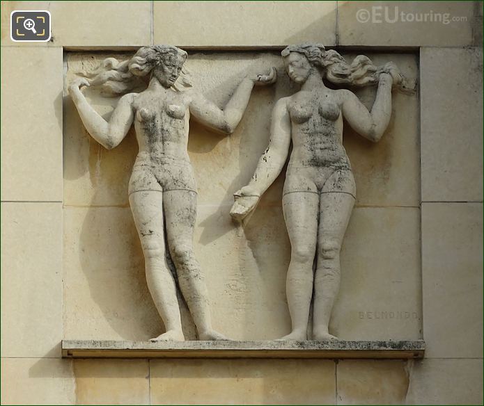 Fifth sculpture by Belmondo on facade facing Jardins du Trocadero