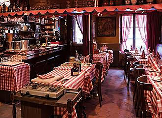 Tables inside La Mere Catherine Restaurant
