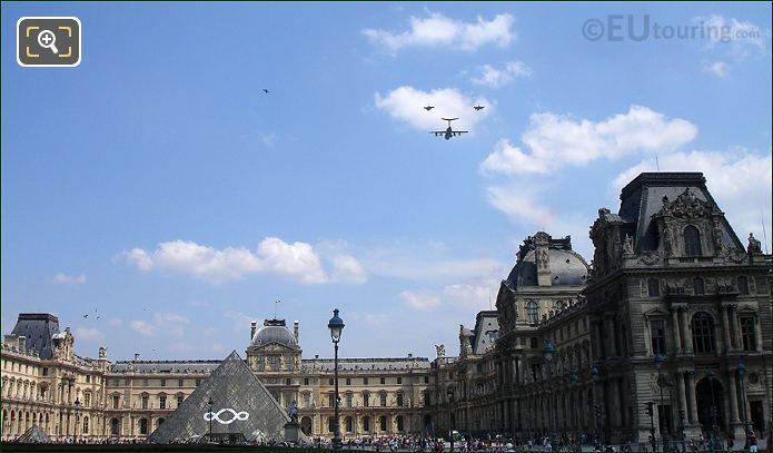 Louvre fly by from Tuileries Gardens direction