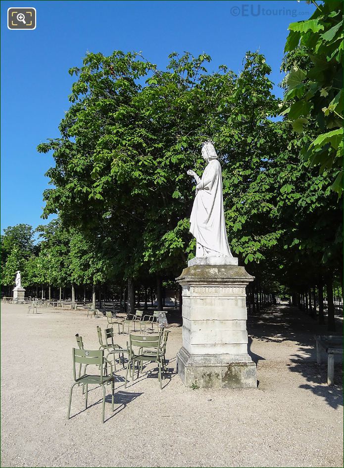 SW view with statues and trees at West terrace, Jardin du Luxembourg