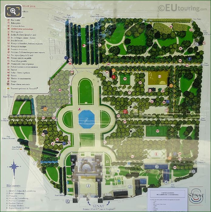 Tourist info map of Luxembourg Gardens
