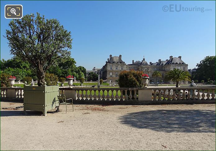 View N from Luxembourg Gardens West terrace to Palais du Luxembourg