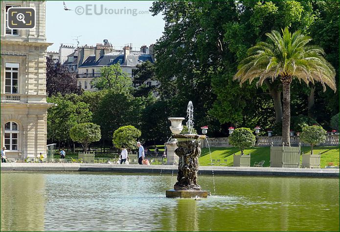 NW view over Jardin du Luxembourg Grand Basin and water fountain