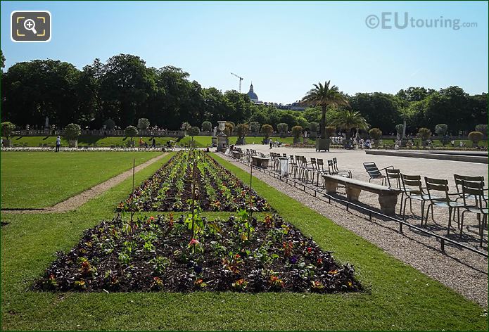 Formal flowerbeds with grass and gravel borders in Luxembourg Gardens