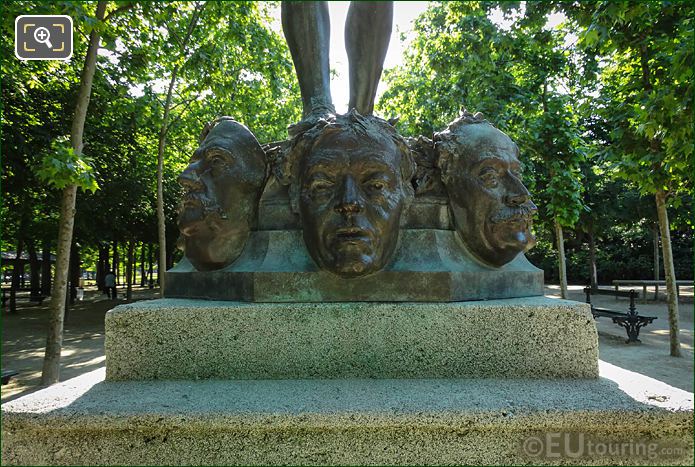 Bronze masks of famous French people in Jardin du Luxembourg