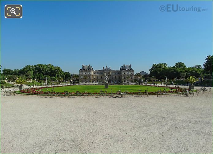 Panoramic of central garden and Palais du Luxembourg South facade