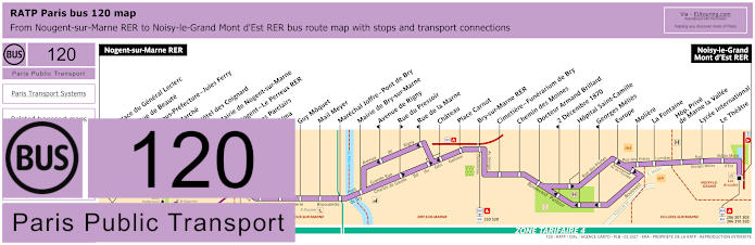 Paris bus 120 map with stops and connections