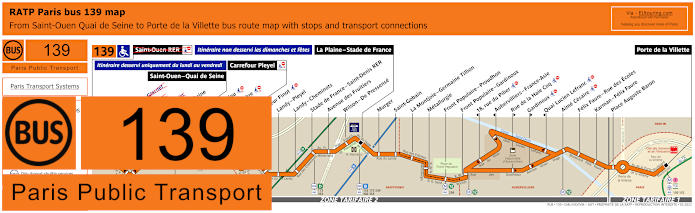 Paris bus 139 map with stops and connections