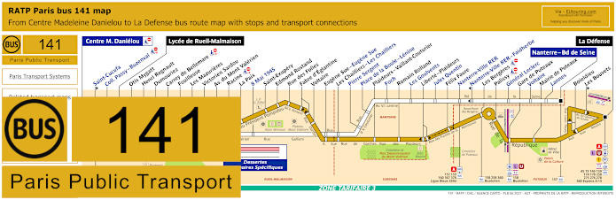 Paris bus 141 map with stops and connections