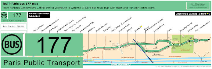 Paris bus 177 map with stops and connections
