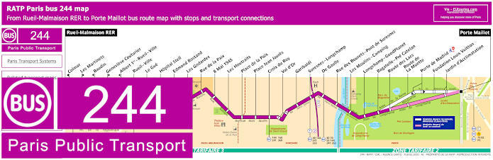 Paris bus 244 map with stops and connections