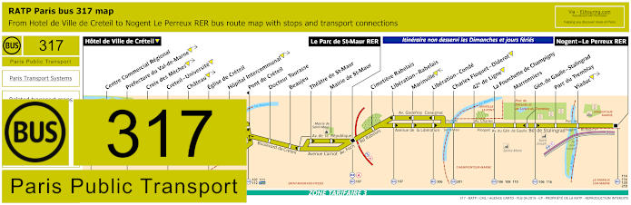 Paris bus 317 map with stops and connections