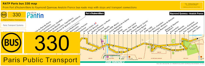 Paris bus 330 map with stops and connections