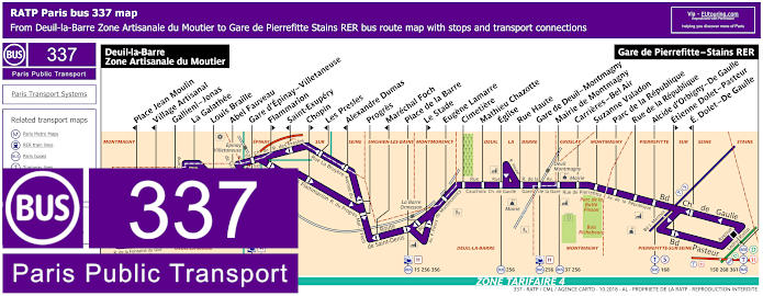 Paris bus 337 map with stops and connections