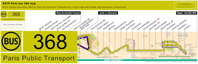 Paris bus 368 map with stops and connections