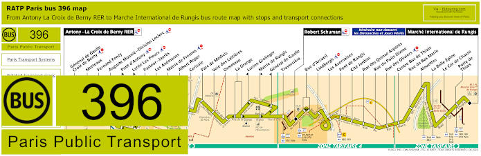 Paris bus 396 map with stops and connections