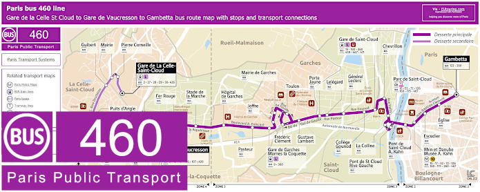 Paris bus 460 map with stops and connections