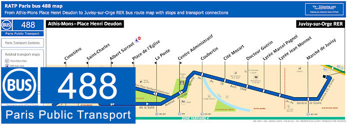 Paris bus 488 map with stops and connections