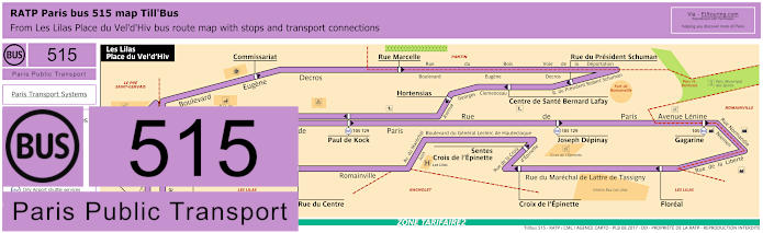 Paris bus 515 map with stops and connections
