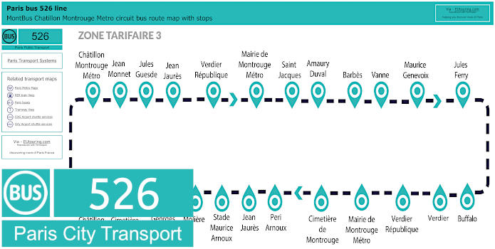 Paris MontBus bus 526 map with stops