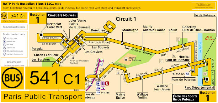 Paris Buseolien 1 bus 541C1 map with stops and connections