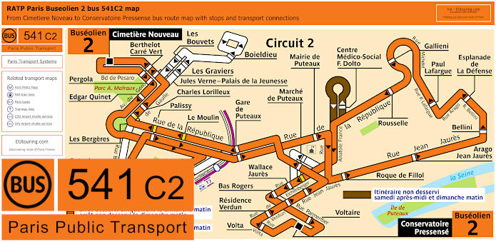 Paris Buseolien 2 bus 541C2 map with stops and connections