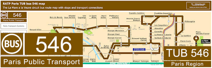 Paris TUB bus 546 map with stops and connections