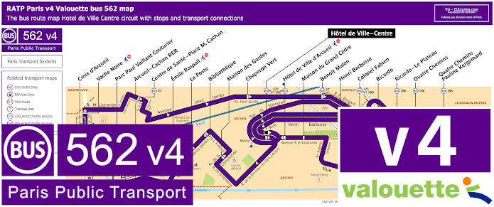 Paris v4 Valouette bus 562 map with stops and connections
