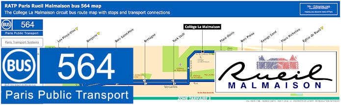 Paris Rueil Malmaison bus 564 map with stops and connections