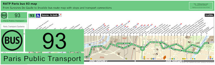 Paris bus 93 map with stops and connections