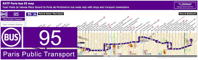 Paris bus 95 map with stops and connections