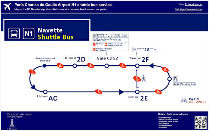 CDG airport Navette N1 shuttle bus map
