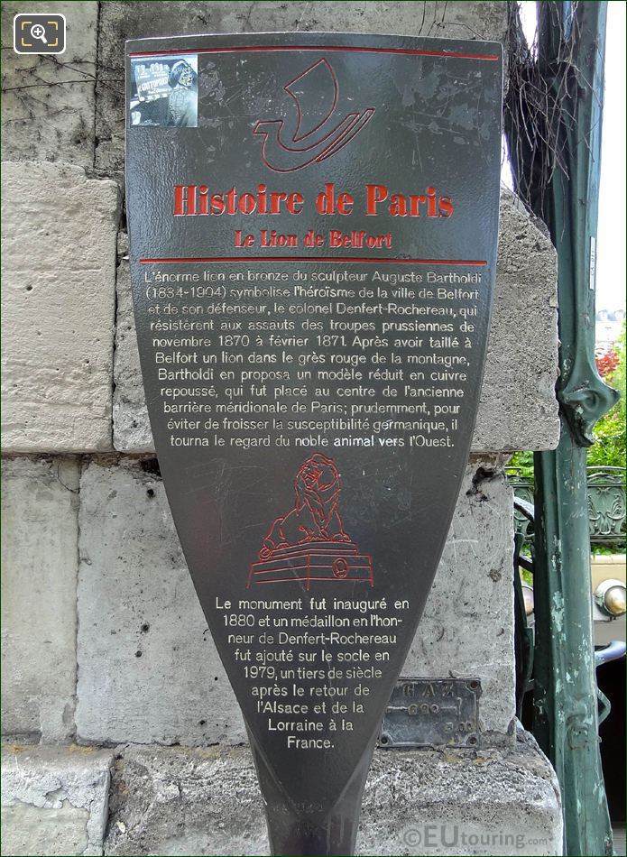 Lion of Belfort Paris tourist info board
