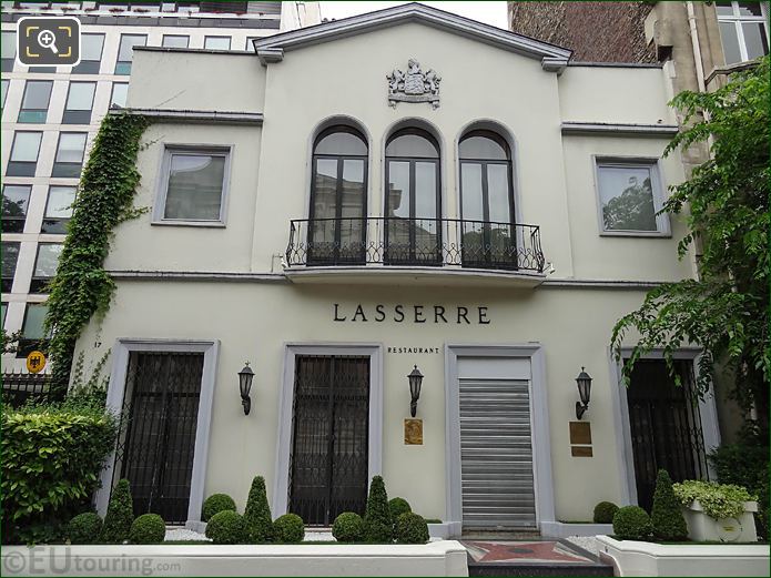 Front facade Of Lasserre Restaurant Paris