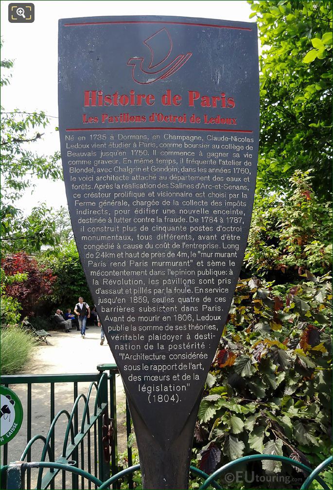Les Pavillons d'Octroi de Ledoux Paris tourist information board