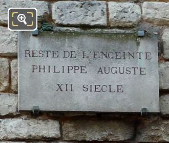 Plaque on 12th Century wall of King Philippe Auguste II
