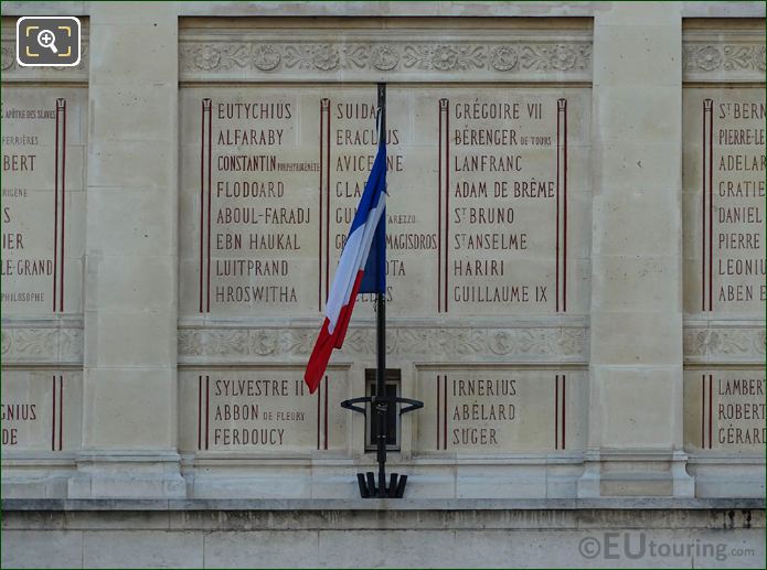 La Bibliotheque Sainte-Genevieve inscriptions and French flag