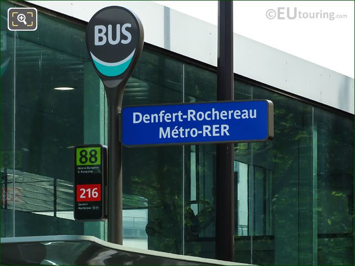 Paris bus stop 88 and 216 at Gare Denfert-Rochereau