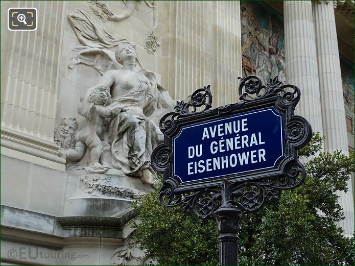 Avenue du General Eisenhower street sign and Grand Palais facade