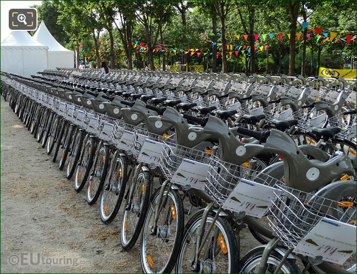 Paris Velib bikes all in a line