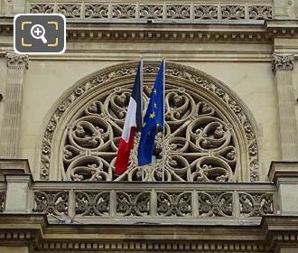 1st Arrondissement Mayors front facade with rose window and flags 